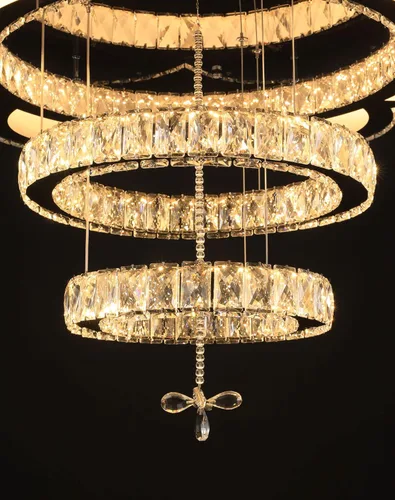 Vista 3 de Lámpara de techo de cristal moderna de 24 pulgadas, 2 anillos, luz de techo de cristal LED semiempotrada para dormitorios, sala de estar, pasillo