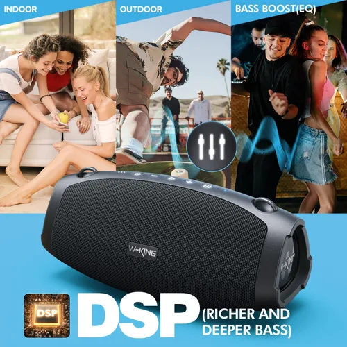 Vista 12 de W-KING Altavoz Bluetooth Potente, Altavoces Portátiles Bluetooth Inalámbricos de 120W Máximo, IPX6 Impermeable Altavoz Grande para Fiestas al Aire