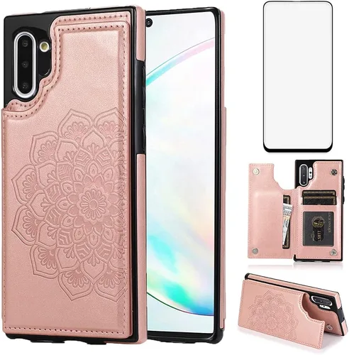 Vista 9 de NKECXKJ Diseño para Samsung Galaxy Note 10 con protector de pantalla de vidrio templado ranura para tarjeta de crédito, billetera de cuero PU fundas