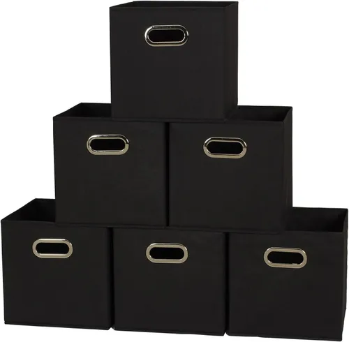 Household Essentials Cubos de Almacenamiento de Tela Plegables Paquete de 6 – 11x11x11 Contenedores No Tejidos Apilables con Lados de Cartón