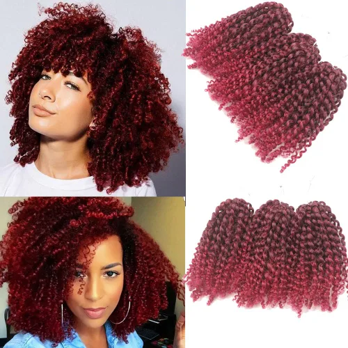 Vista 7 de 3 unidades/paquete de rizos kinky de 30,5 cm. Trenzas de pelo afro con ganchillo sintético suave (30,5 cm, marrón oscuro)