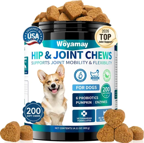 Suplemento de cadera y articulaciones para perros, suplemento de glucosamina para articulaciones de perro, 200 masticables suaves con glucosamina,
