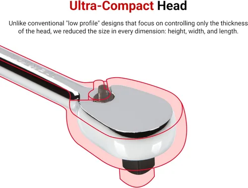 Vista 3 de TEKTON SRH99121 - Juego de trinquetes de cabeza flexible de 1/4, 3/8, 1/2 pulgada con agarre cómodo y sin liberación rápida, 3 piezas