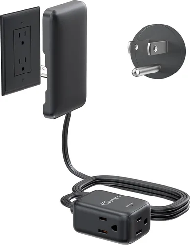 Vista 18 de NUTICT 2 Prong to 3 Prong Outlet Adapter, 1.5FT Two Prong Extension Cord with 3 Grounded Outlets, Low Profile Flat Polarized Plug & Ultra-Thin