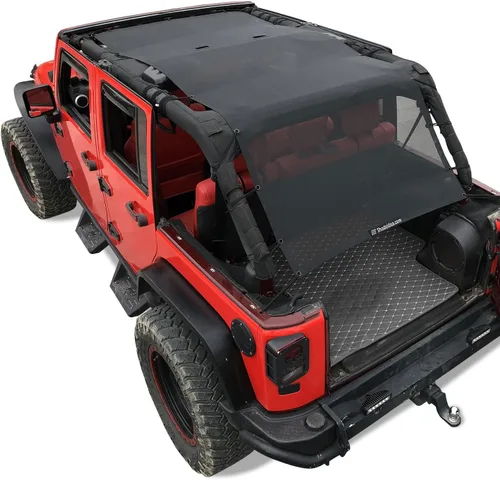 Vista 69 de Shadeidea - Parasol para vehículo Jeep Wrangler JK (2007-2018) de 2 puertas, delantero y trasero, pantalla de malla color negro, cubierta