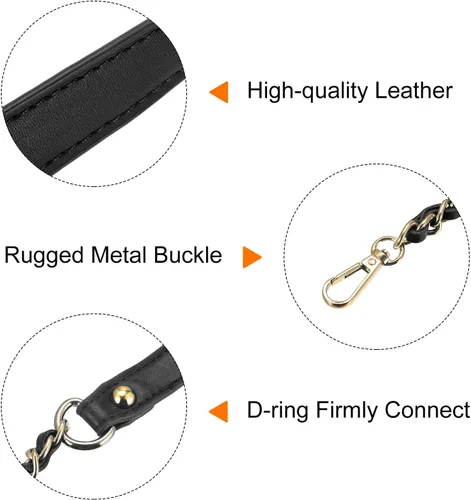 Vista 3 de Uxcell Correa de cadena plana de hierro de cuero de 39 pulgadas para bolso de mano, mango de reemplazo de hombro, negro con cadena dorada