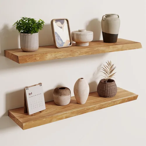 Vista 30 de Axeman Estantes flotantes de madera de olmo rústico para pared, estante de pared de 48 x 8 pulgadas de profundidad con soporte invisible, estantes