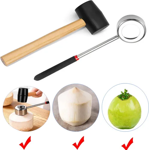 Vista 2 de Juego de 3 abridores de coco de acero inoxidable, kit de herramientas para abrir cocos frescos