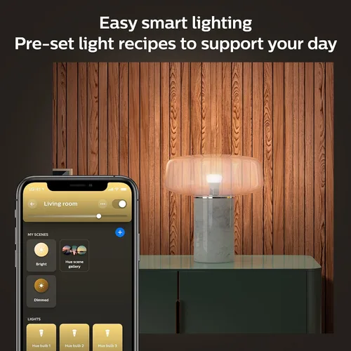 Vista 4 de Philips Hue Bombilla LED inteligente A19 de 75 W, luz blanca cálida suave, 1 paquete, 1100 lúmenes, E26, interior, control con aplicación Hue