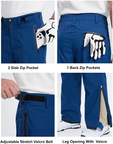 Vista 3 de Pantalones de golf para hombre, impermeables, cómodos, ligeros, transpirables, con bolsillos Azul