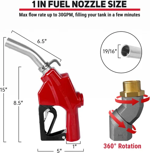 Vista 9 de Boquilla de combustible automática de 1 pulgada NPT de apagado automático roja con junta giratoria de 19/16 pulgadas (diámetro exterior = 30 mm)
