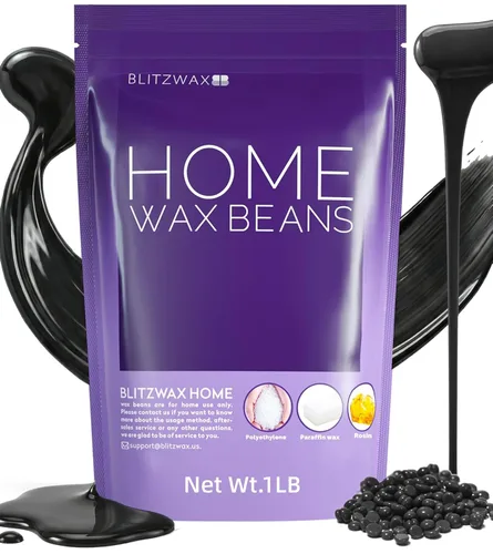BLITZWAX Cuentas de cera dura para depilación de 1 libra, granos de cera de colonia negra para cabello grueso, cera brasileña para bikini, axilas,