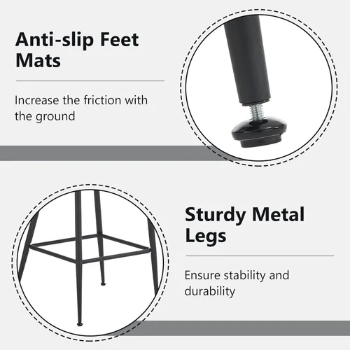 Vista 5 de NIOIIKIT Juego de 2 taburetes de bar modernos, cómodos taburetes de comedor tapizados de tela de peluche con patas de metal, taburetes altos