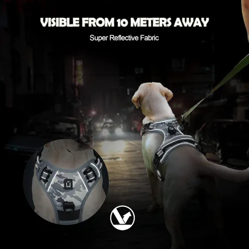 Vista 2 de Arnés para perro sin tirones, [liberación en el cuello] chaleco reflectante ajustable para mascotas sin estrangulamiento con 2 accesorios de correa