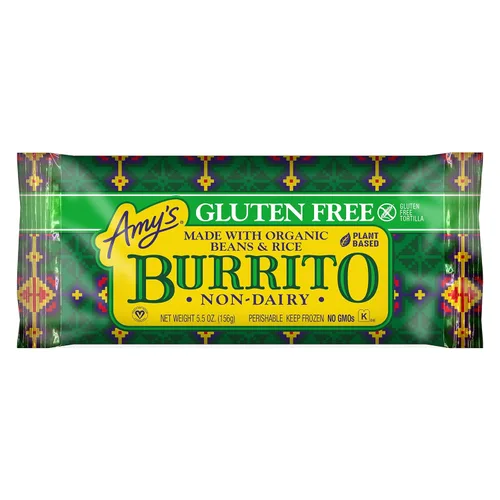 Amy's Vegano, frijoles y burrito de arroz, sin lácteos, comidas congeladas, 5.5 onzas