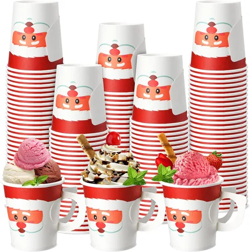 Vista 7 de 200 vasos de papel desechables de Navidad con asa, 8 onzas, búfalo, a cuadros, desechables, para café, cacao, chocolate caliente, vasos para bebidas