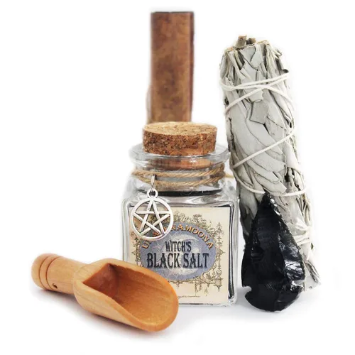 UnaLunaMoona Kit de sal negra Wicca | Sal negra para protección | Brujería de sal negra | Protección empática | Sal de bruja | Suministros y