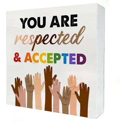 Vista 6 de Letrero de madera con texto en inglés "You Are Kind Tough Powerful Enough - Decoración de escritorio, con citas LGBT, bloque de madera, placa, caja