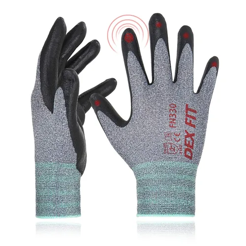DEX FIT FN330 - Guantes de trabajo de nitrilo, ajuste elástico 3D, agarre potente, táctil inteligente, recubierto de espuma resistente, fino y