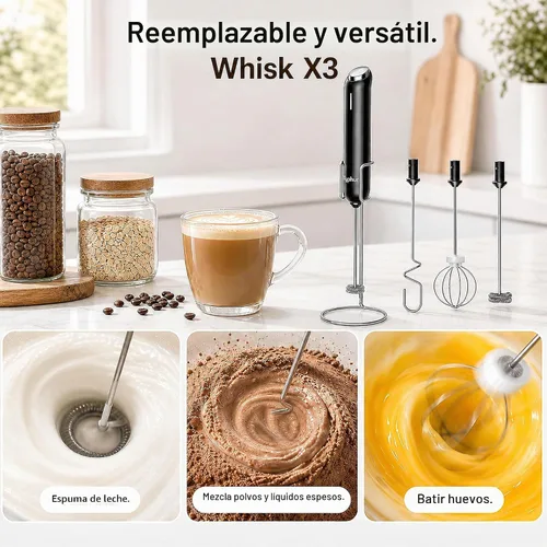 Vista 6 de InstaWhisk - Espumador de leche con velocidad variable, varita espumadora de café recargable con batidor doble desmontable, mezclador de bebidas