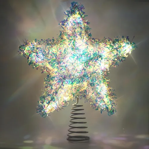LAWOHO Estrella para árbol de Navidad, exquisita decoración de Navidad, decoración de árbol de Navidad iridiscente brillante de 10 pulgadas con