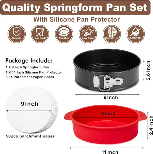 Vista 5 de Molde Desmontable de 9 Pulgadas Antiadherente, Molde Desmontable para Cheesecake de 9 Pulgadas con Protector de Silicona, Moldes Desmontables a
