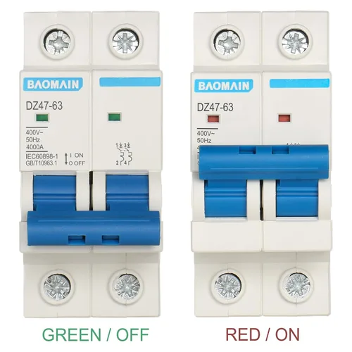 Vista 4 de Baomain Disyuntor miniatura 2-Pole 2A DZ47-63 C2 400VAC, montaje en carril DIN MCB 2P, para distribución eléctrica y circuitos de iluminación