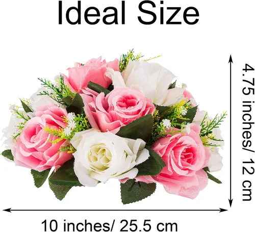 Vista 6 de Centros de mesa de flores para mesas de boda: decoraciones de mesa de boda, bolas de flores rosas y blancas, centros de mesa para compromiso