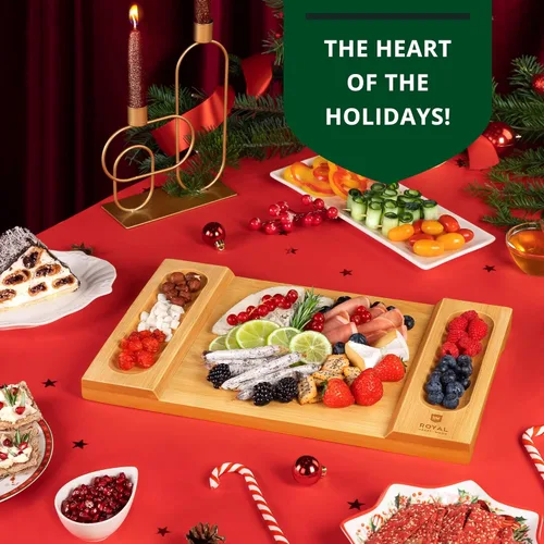 Vista 4 de ROYAL CRAFT WOOD Tabla grande de quesos y charcutería – Tabla grande de queso de bambú – Bandeja para servir – Regalos de inauguración de la casa