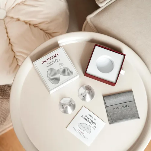 Vista 8 de Momcozy Copas de lactancia de plata 999, diseño original perforado transpirable, cubierta de pezón de plata 999 para lactancia materna, protector