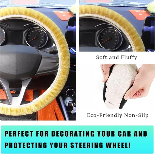 Vista 5 de Ziciner Funda elástica mullida para volante, protector suave de 15 pulgadas para el invierno cálido, fundas antideslizantes y esponjosas