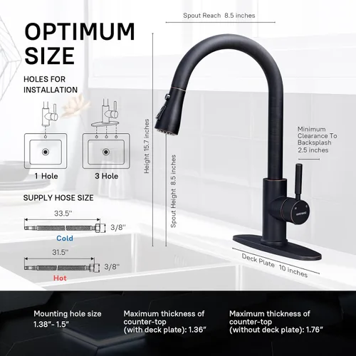 Vista 2 de WEWE Grifos de cocina con pulverizador desplegable, grifo de cocina de estilo granja en bronce cepillado con aceite, comercial, moderno, de arco