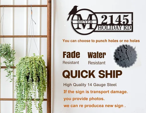 Vista 4 de Números de dirección para casas, letrero personalizado de pájaros al aire libre, letrero de número de casa personalizado con apellido, placa