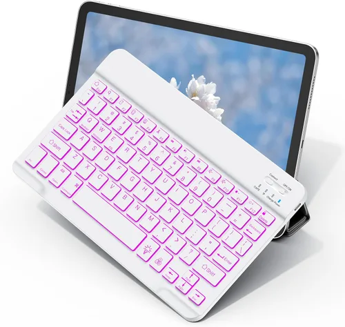 Vista 9 de XIWMIX Teclado Bluetooth inalámbrico para tabletas Samsung Galaxy, portátil ultrafino, recargable tipo C, compatible con Tab A9+/S10 FE/S9/S9