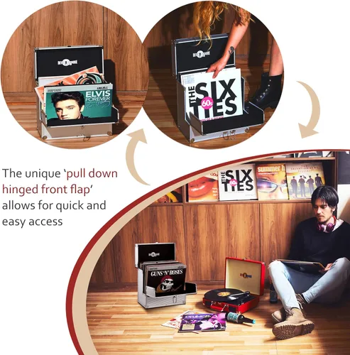 Vista 6 de Estuche de transporte de aluminio para discos de vinilo La solapa frontal plegable proporciona un mejor acceso a tus LP