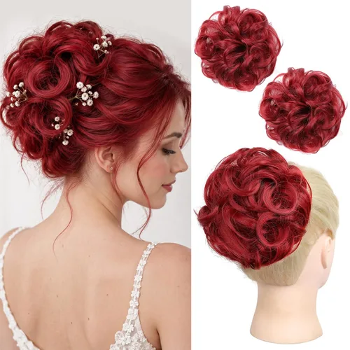 Vista 11 de HOOJIH 2 piezas de extensiones de cabello estilo moño despeinado, extensiones de cabello rizado y ondulado con tiras, cola de caballo, horquillas