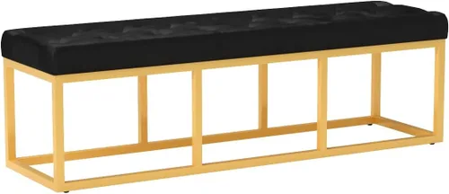 Vista 8 de 24KF Banco largo tapizado con patas de metal dorado, banco de terciopelo gris con asiento acolchado, gris