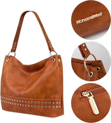 Vista 4 de Montana West Bolso Hobo para mujer con asa superior y bolsillos con cremallera
