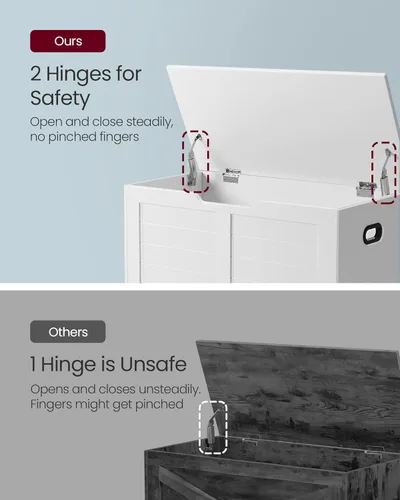 Vista 5 de VASAGLE Baúl de almacenamiento, banco de almacenamiento con 2 bisagras de seguridad, estilo granja, 15.7 x 31.5 x 18.1 pulgadas, para entrada