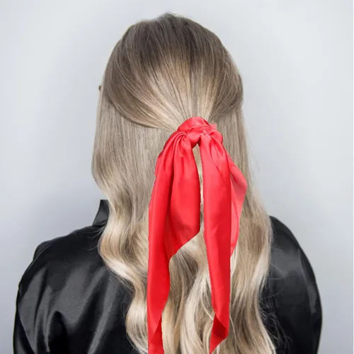 Vista 22 de Coleteros para el cabello para mujer, bufanda LFOUVRE Scrunchies, 2 piezas de bufandas anudadas para niñas, bufanda de satén sedoso, banda elástica