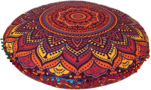 Vista 43 de CRAFT KALA Funda de cojín redonda grande de 32 pulgadas para el suelo bohemio, funda de puf boho, funda de cojín de mandala para meditación, cojines