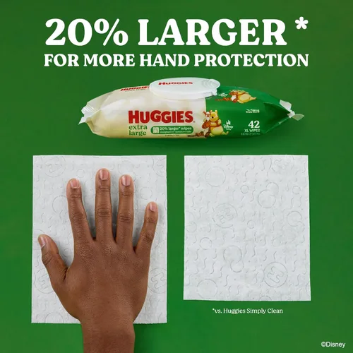 Vista 2 de Huggies Toallitas para bebé extra grandes, sin perfume, 1 paquete abatible, 42 toallitas XL en total, el embalaje puede variar