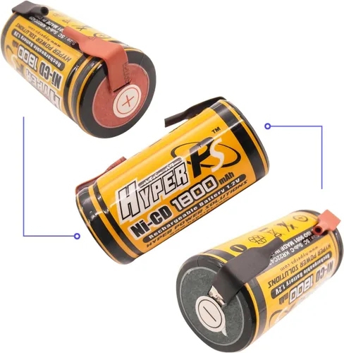 Vista 2 de Paquete de 2 baterías recargables de 1.2 V Sub C SubC 1800 mAh NiCd Ni-Cd para herramientas eléctricas paquete de batería (con pestañas)