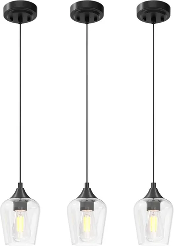 Vista 14 de VONLUCE Lámpara Colgante de Isla de Cocina, Lámpara Colgante de Oro Cepillado con Base E26 y Cable Ajustable, Iluminación Colgante Moderna