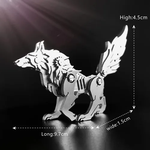 Vista 3 de Kits de modelo de metal 3D, rompecabezas de metal 3D de lobo mecánico, serie de animales de acero DIY, rompecabezas simples 3D, decoración