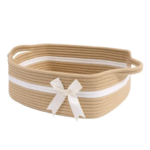 Vista 14 de CHICVITA Cesta de almacenamiento para regalos, bonitas cestas de cuerda de algodón para guardería, pequeña cesta de regalo con asas, cestas tejidas