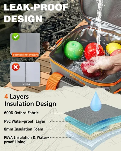 Vista 3 de Fitense Bolsa térmica suave aislada de 20L/33L, 27/50 latas, enfriadores plegables de camping de 4 capas a prueba de fugas portátiles para playa