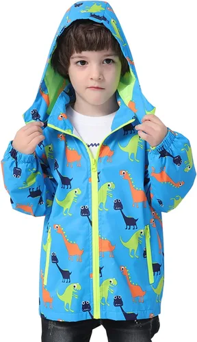 Vista 2 de Chaqueta impermeable con capucha para niños y niñas, chubasqueros para exteriores, rompevientos y dinosaurios, chaqueta de lluvia