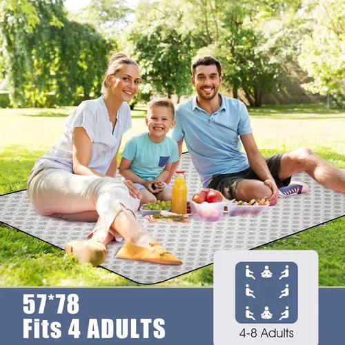 Vista 2 de Mantas de picnic al aire libre impermeables extra grandes – Alfombra de playa libre de arena plegable con correa de transporte Manta portátil