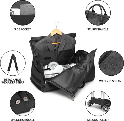 Vista 2 de seyfocnia Bolsas de ropa con ruedas, bolsa de ropa con ruedas, bolsa de ropa de viaje con compartimento para zapatos, bolsa de lona con ruedas